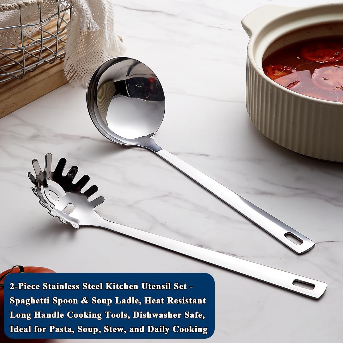 Set 2 Cucharas Acero Inox para Espagueti Cocina