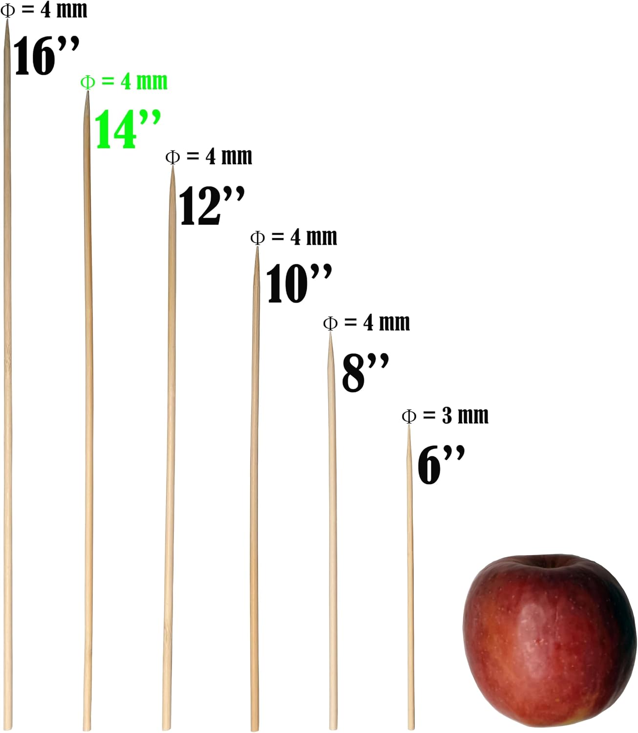 Brochetas bambú 14pulg para barbacoa fruta kebab fiesta