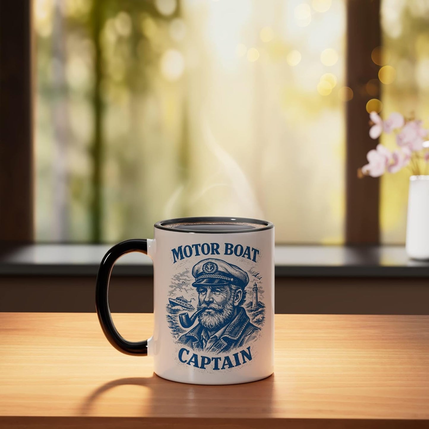 Taza Cerámica Capitán Barco Negro/Blanco