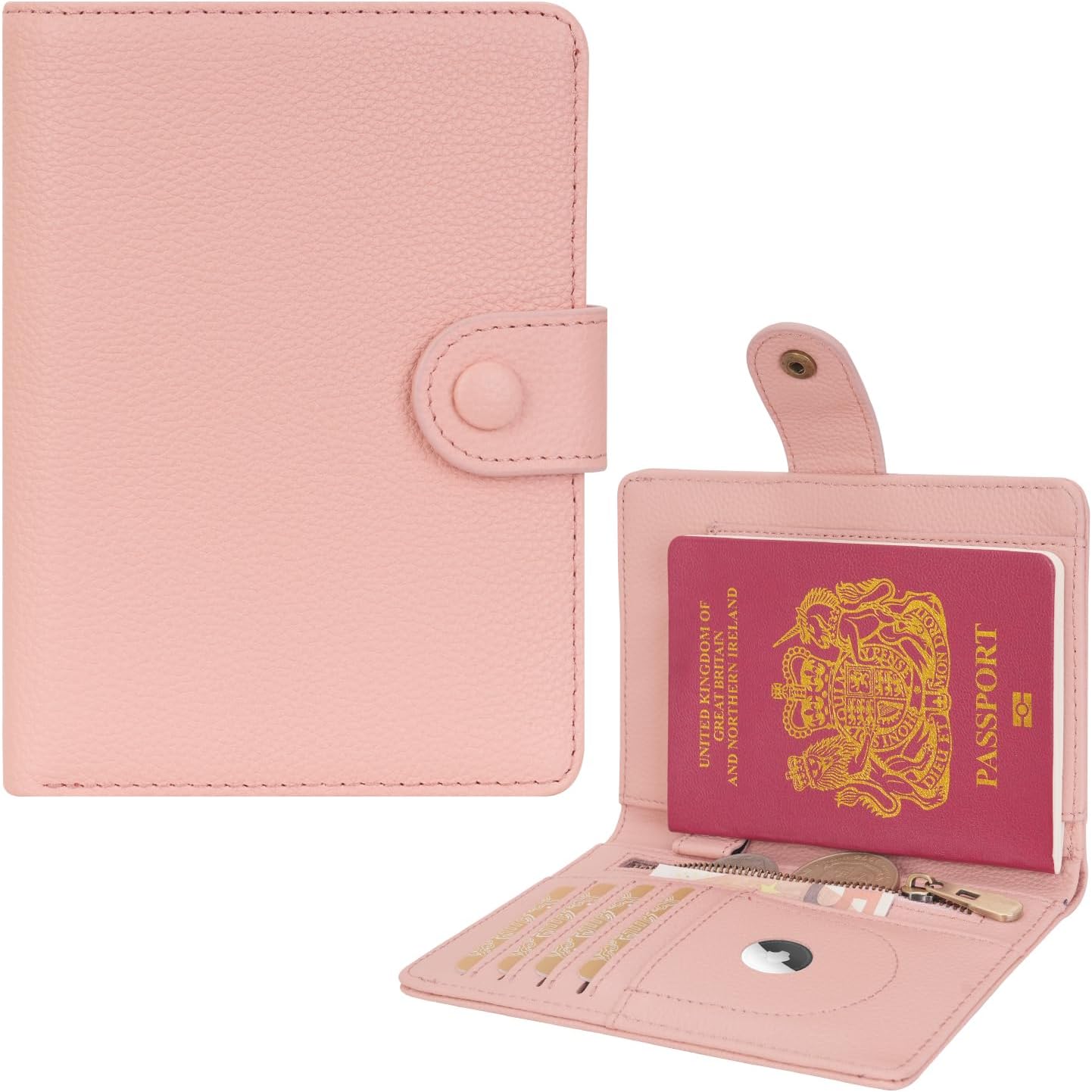 Cartera cuero para pasaporte con RFID tarjetas efectivo monedero