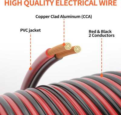 Cable eléctrico 30pies 16AWG rojo y negro 12V/24V CC