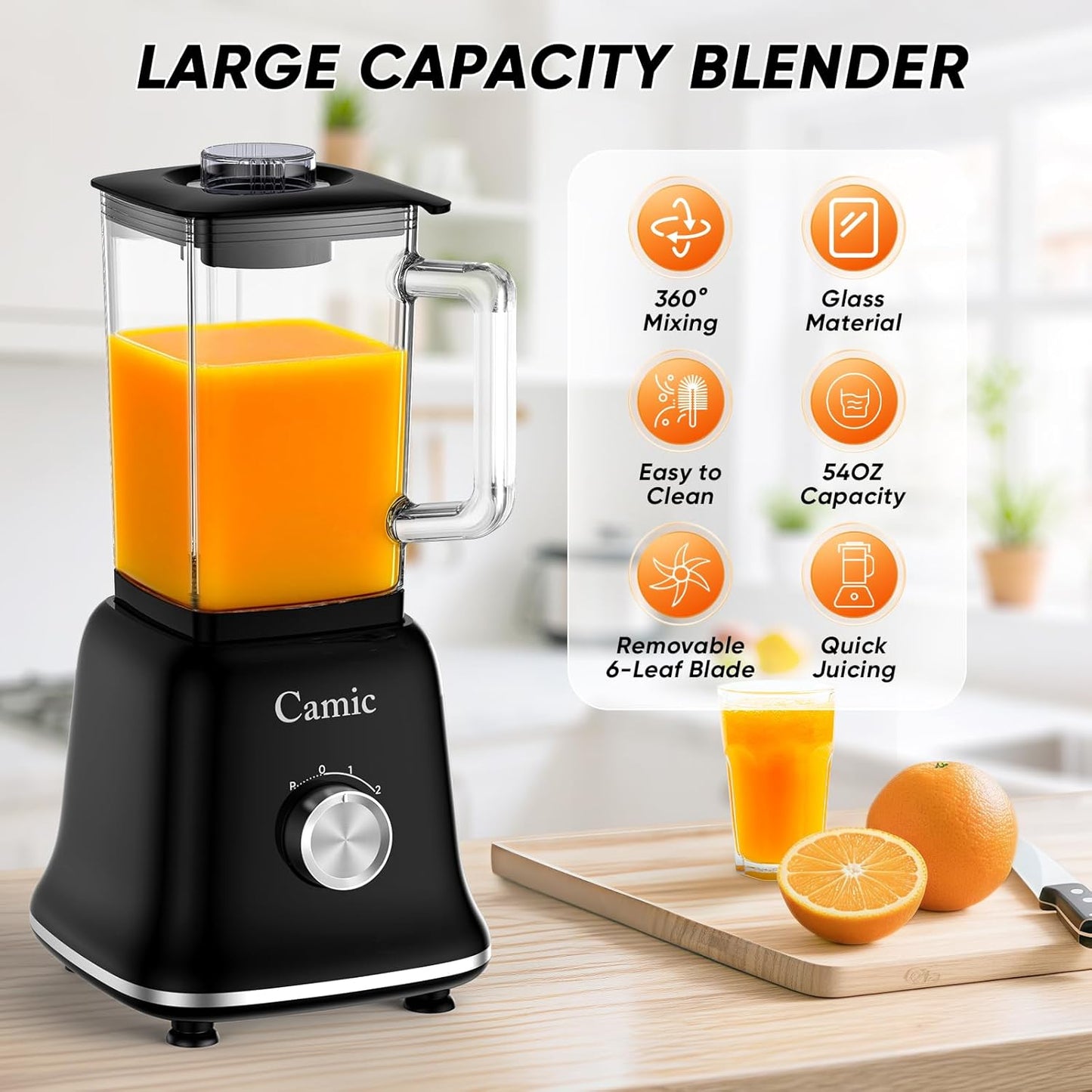 Batidora Vidrio 750W Procesador Alimentos Sin BPA Negro