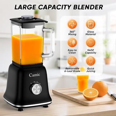 Batidora Vidrio 750W Procesador Alimentos Sin BPA Negro