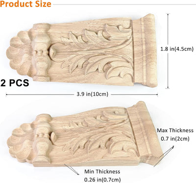4 Pzas Apliques Esquina Madera Maciza Natural 5.9x2.8pulg Vintage