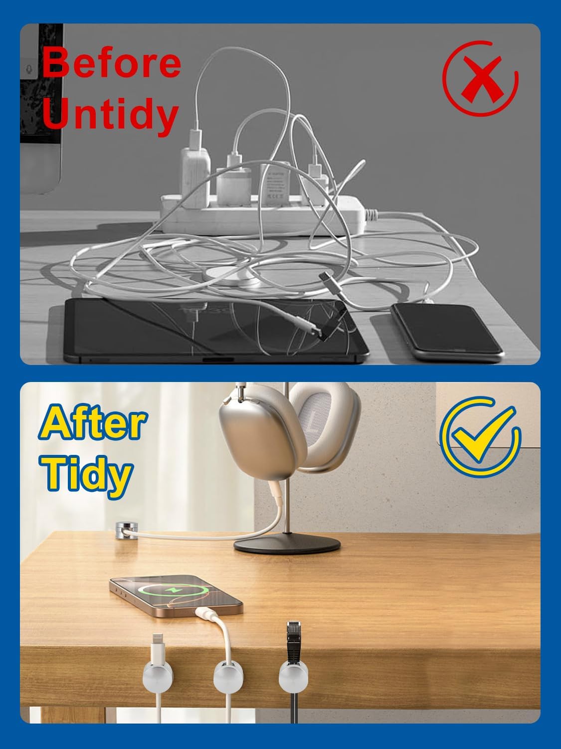 Soporte cable aluminio plateado con base adhesiva set 3