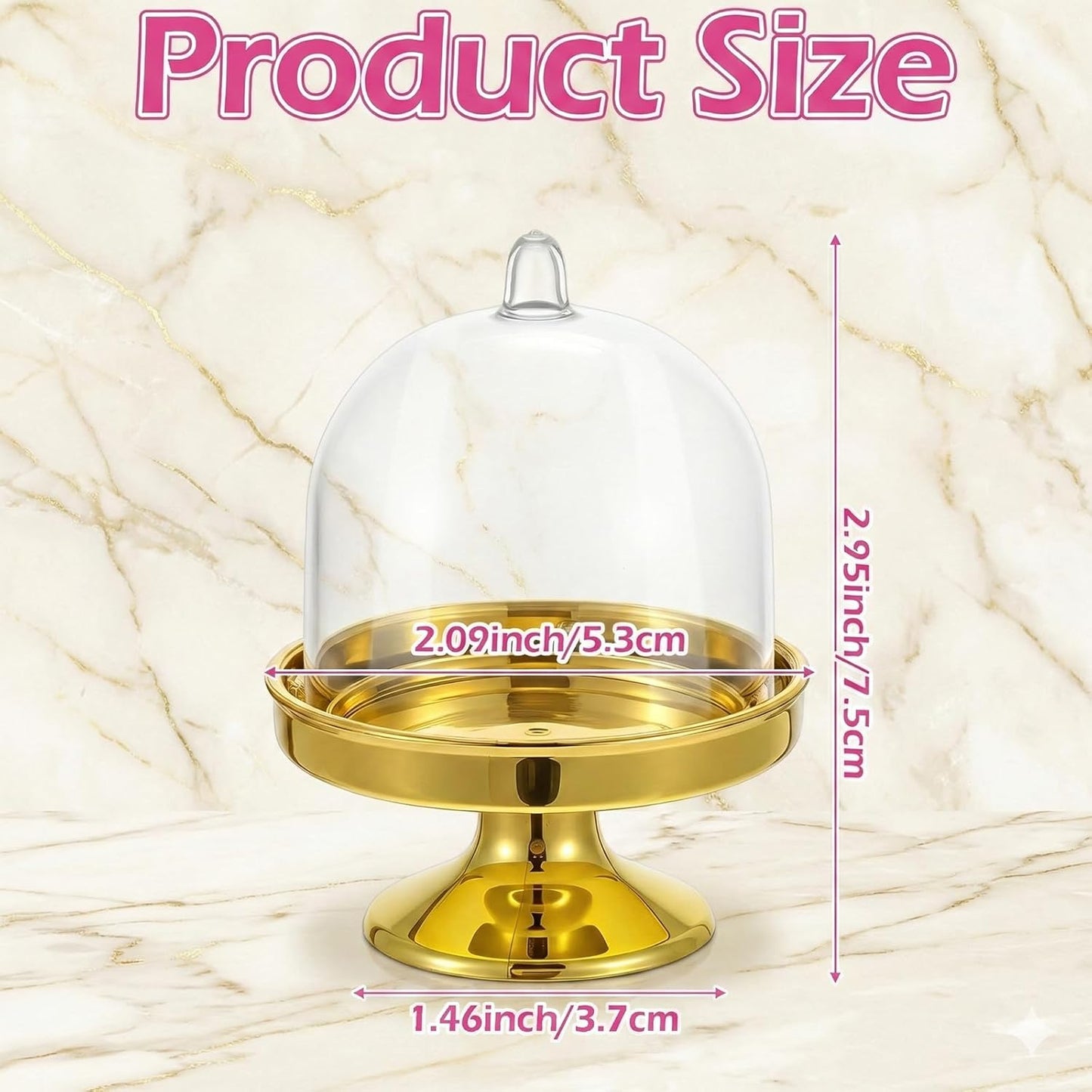 Soporte para mini pasteles Prasacco con cubierta de plástico transparente dorado