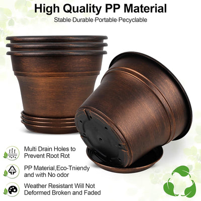 Set 6 Macetas Plástico 6pulg con Drenaje y Bandeja Resina