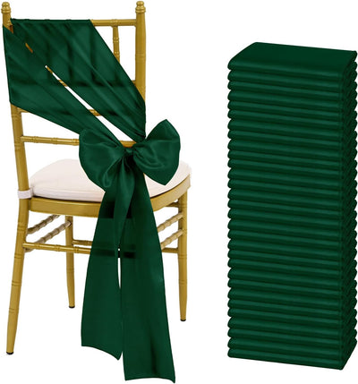 60 Cintas Satén 7x108pulg Verde Bosque Fundas Silla Bodas Eventos