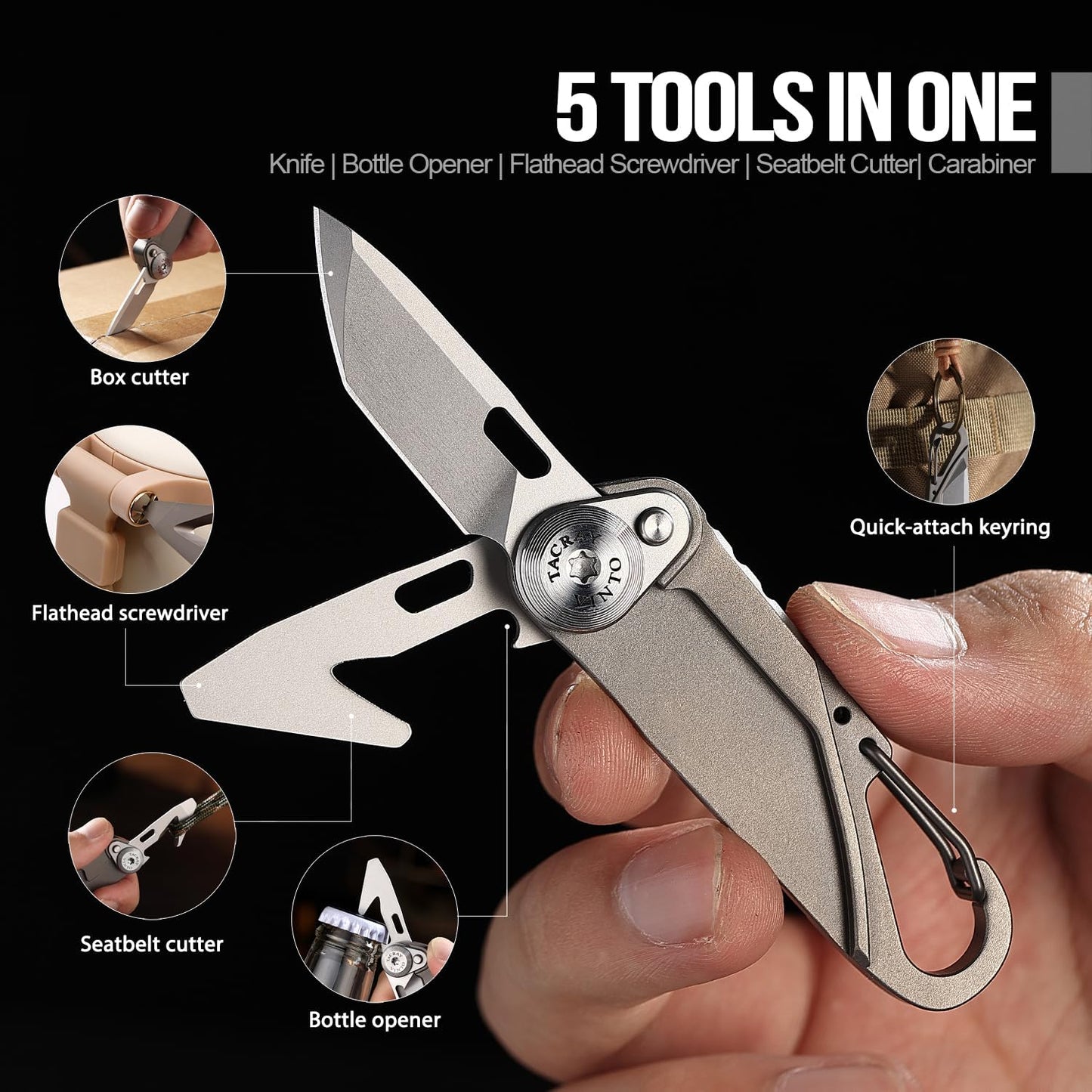 Cuchillo de bolsillo titanio 5en1 EDC hoja plegable