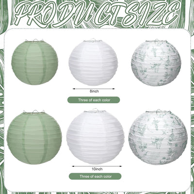 18 Faroles Papel Floral 10x8pulg Flores Verdes Colgantes Boda