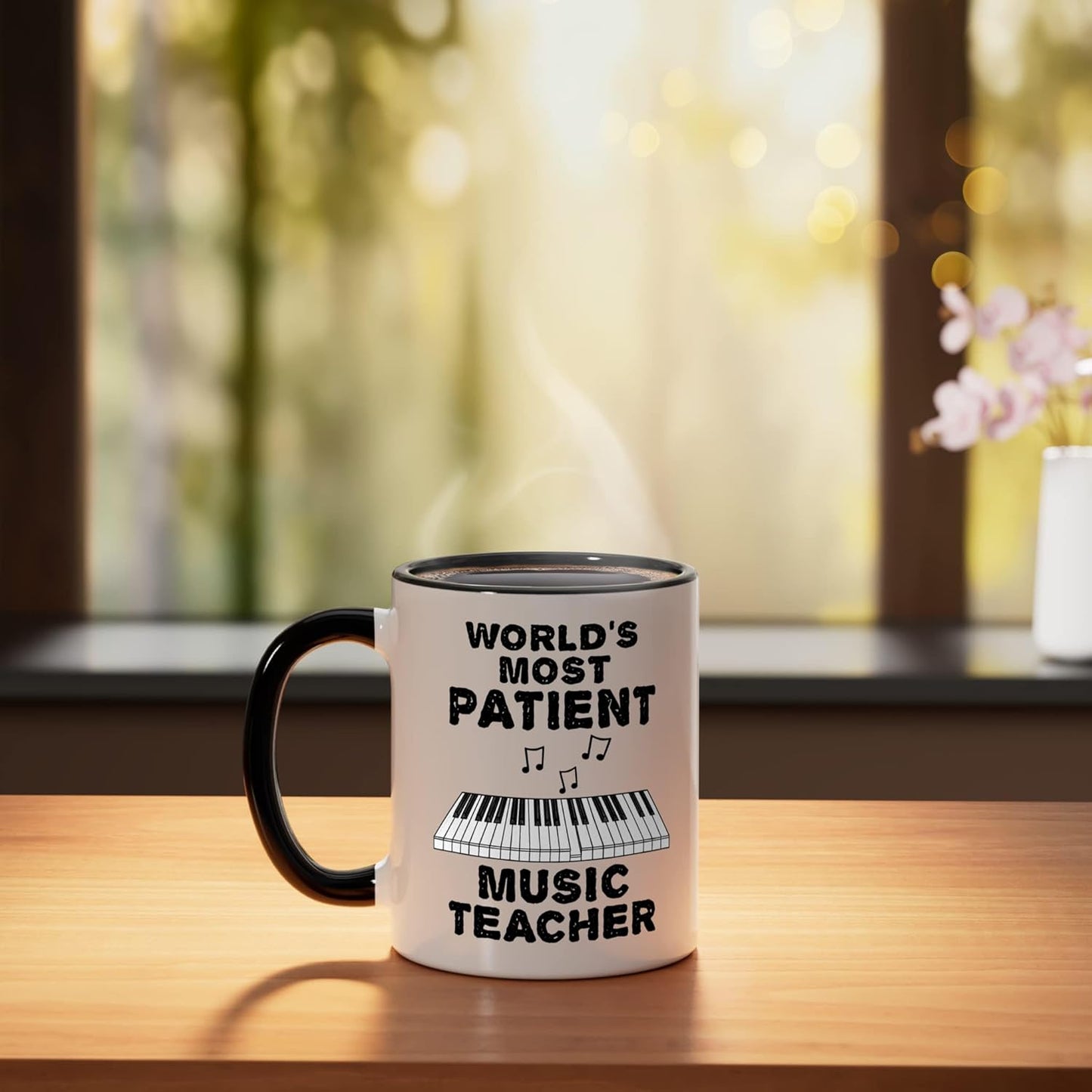 Taza de cerámica para profesor de piano divertido negro/blanco