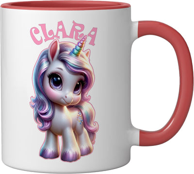 Taza cerámica para niña Clara diseño unicornio rojo/blanco
