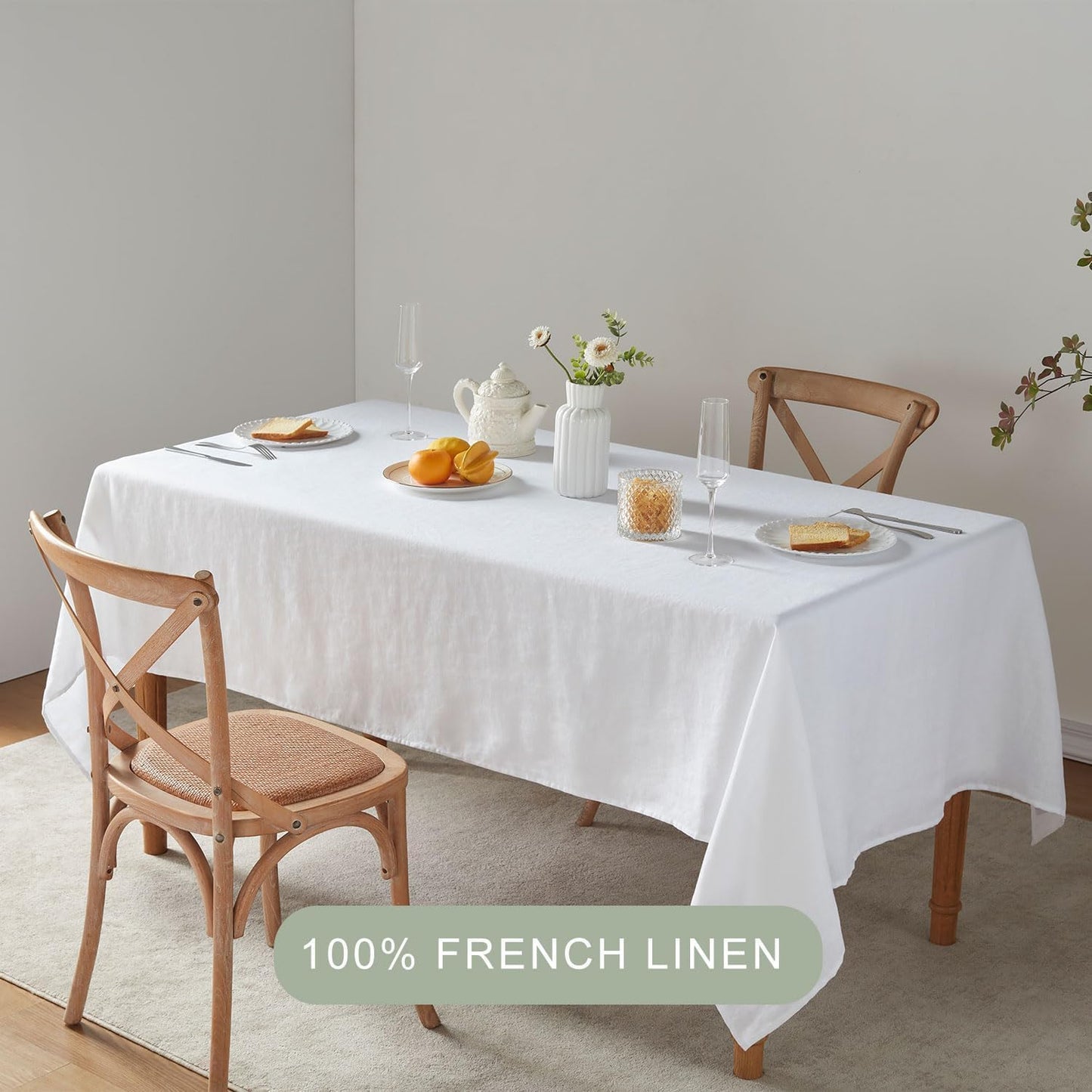 Mantel de lino francés rectangular para cocina comedor fiesta 60x144 pulgadas blanco
