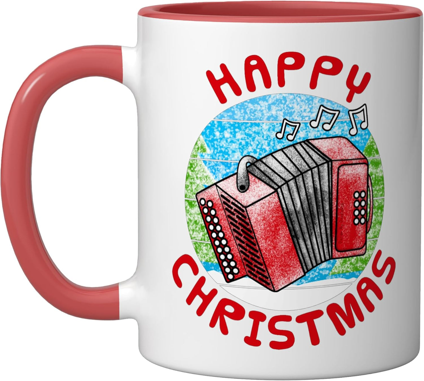 Taza cerámica navideña para acordeonista profesor de música folclórica roja/blanca