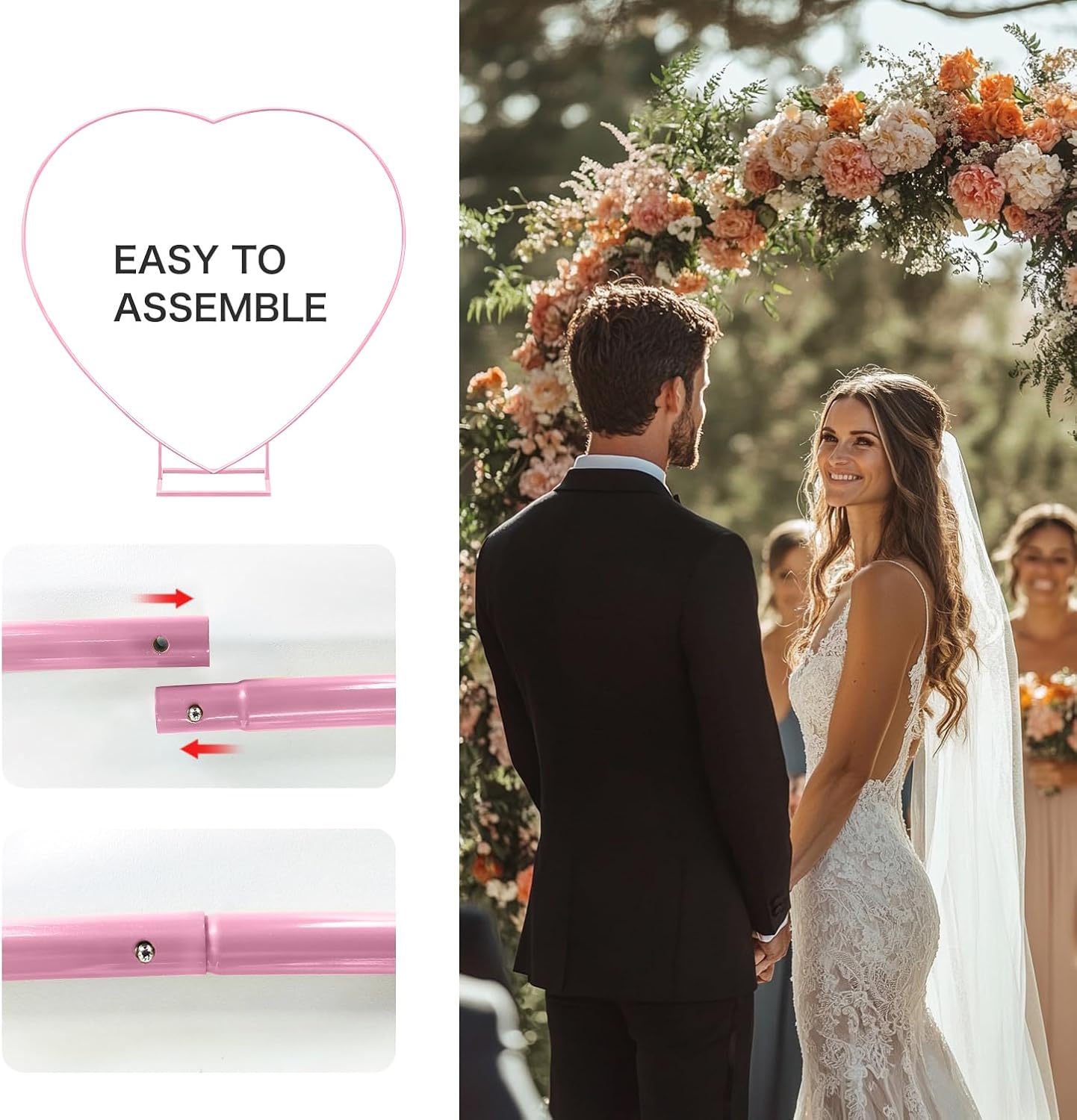 Telón arco metal con forma corazón flores para bodas y fiestas 2M