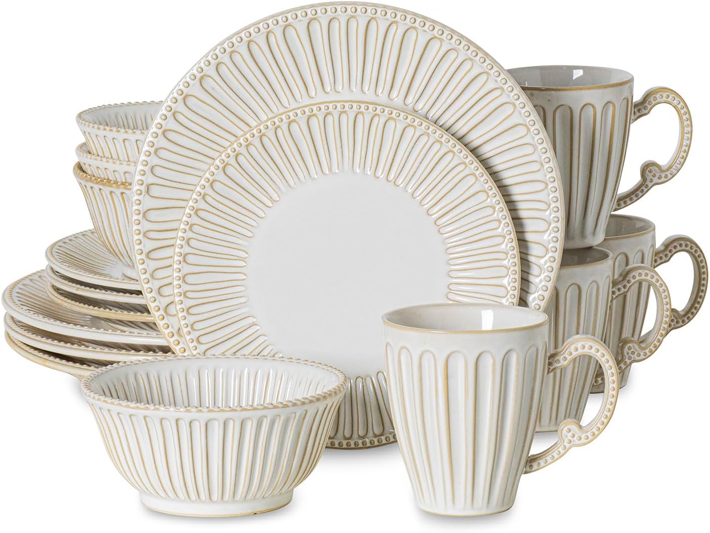 Juego 4 platos cerámica cuencos tazas blanco