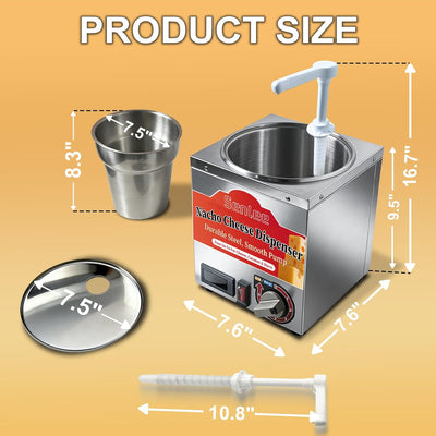 Dispensador queso nacho acero inox 4.6qt con calentador 6 temp