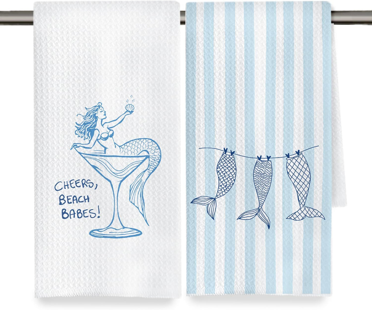 Juego de 2 paños de cocina de sirena a rayas 16 x 24 pulgadas
