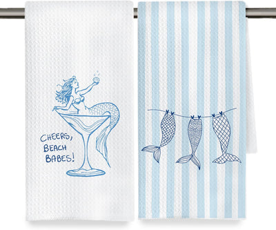 Juego de 2 paños de cocina de sirena a rayas 16 x 24 pulgadas