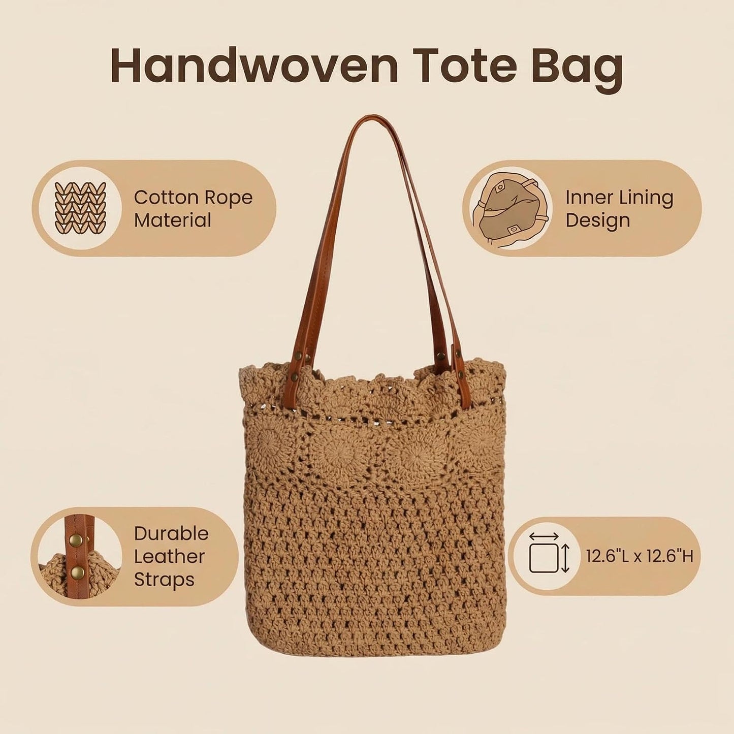 Bolso de algodón tejido a mano para playa mujer verano