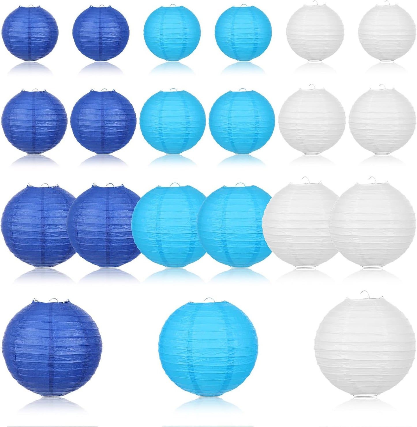 21 Linternas Papel Sedá Chinas Azules 4-10pulg Decoración Hogar