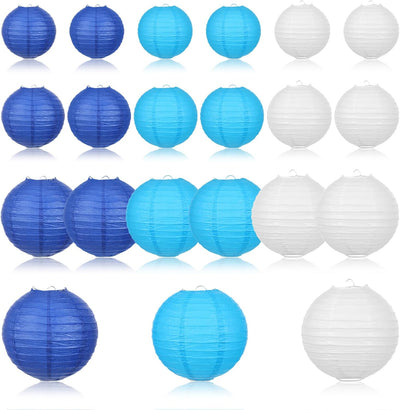 21 Linternas Papel Sedá Chinas Azules 4-10pulg Decoración Hogar