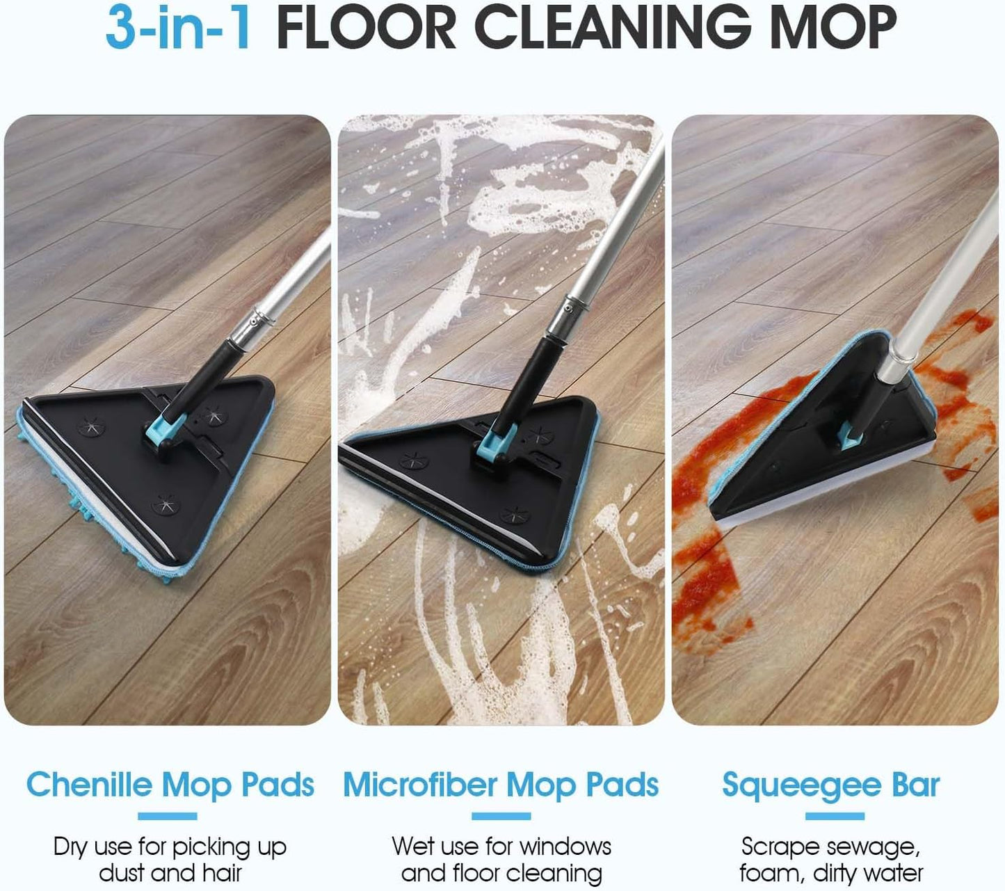 Limpiador pared plegable 90° 3en1 con 5 almohadillas microfibra