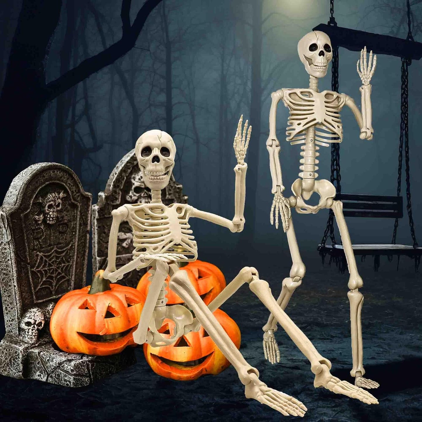 2 Esqueletos Halloween 36pulg Plástico Articulado Patio Jardín