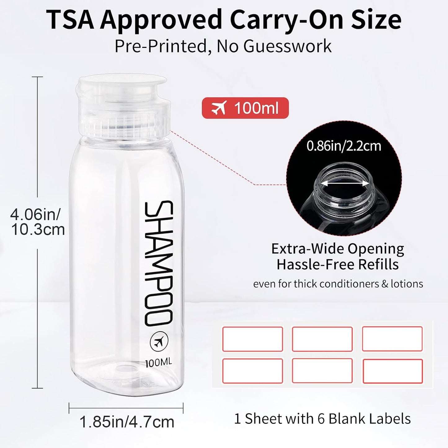 Botellas viaje TSA aprobadas 3.4oz champú gel baño 10uds