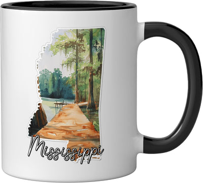 Taza cerámica de arte paisaje Mississippi en negro y blanco