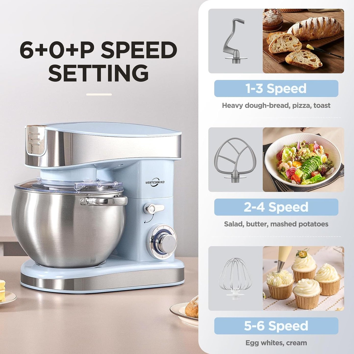 Batidora de pie eléctrica con accesorios para cocina
