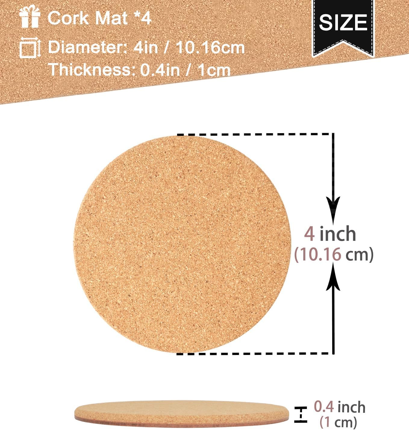Posavasos corcho doble capa grueso 4pulg absorbente