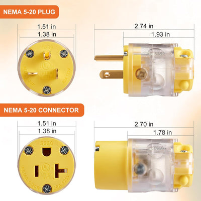 Cable extensión iluminado 20A NEMA 5-20 con conectores
