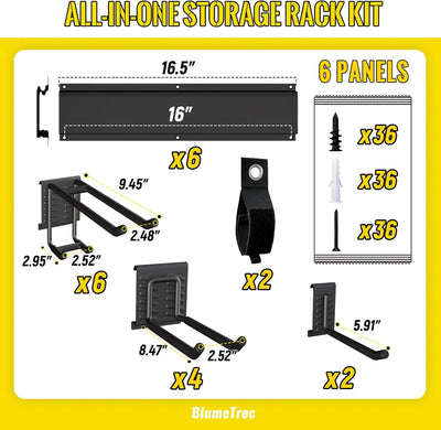 Organizador herramientas pared metal 96pulg 6 rieles 12 ganchos
