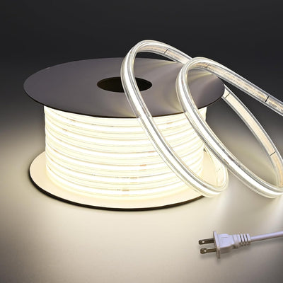 Tira luces LED COB 110V exterior IP67 65.6pies 4000K blanco 200W