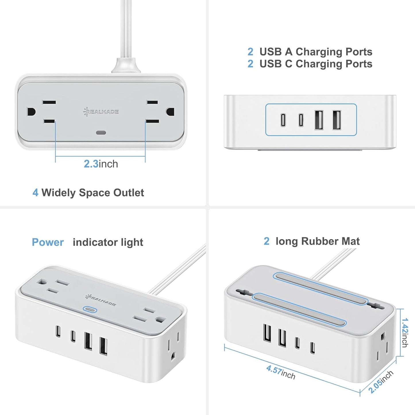 Protector sobretensiones carga PD 33W regleta 4 USB
