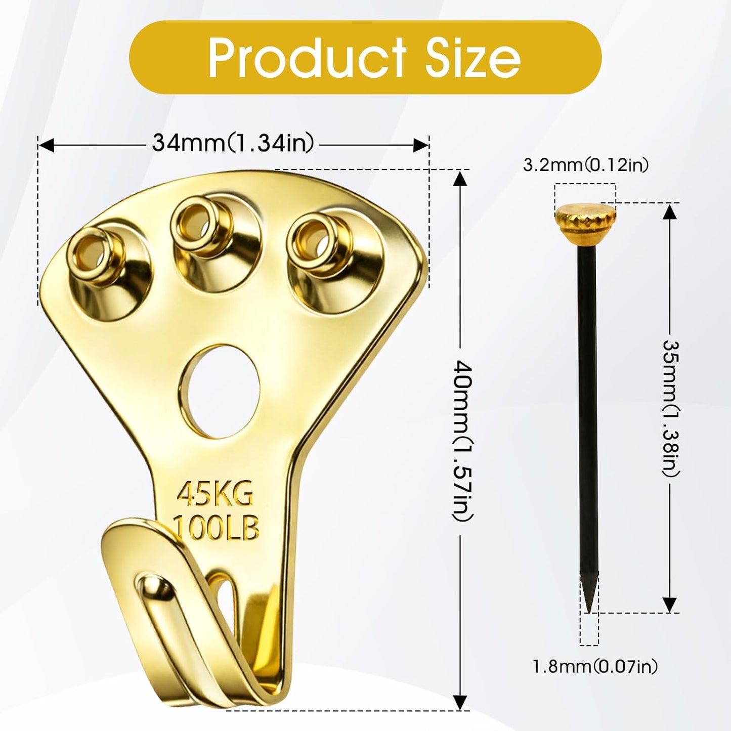 10 Ganchos Resistentes Kit Clavos Decoración Dorado