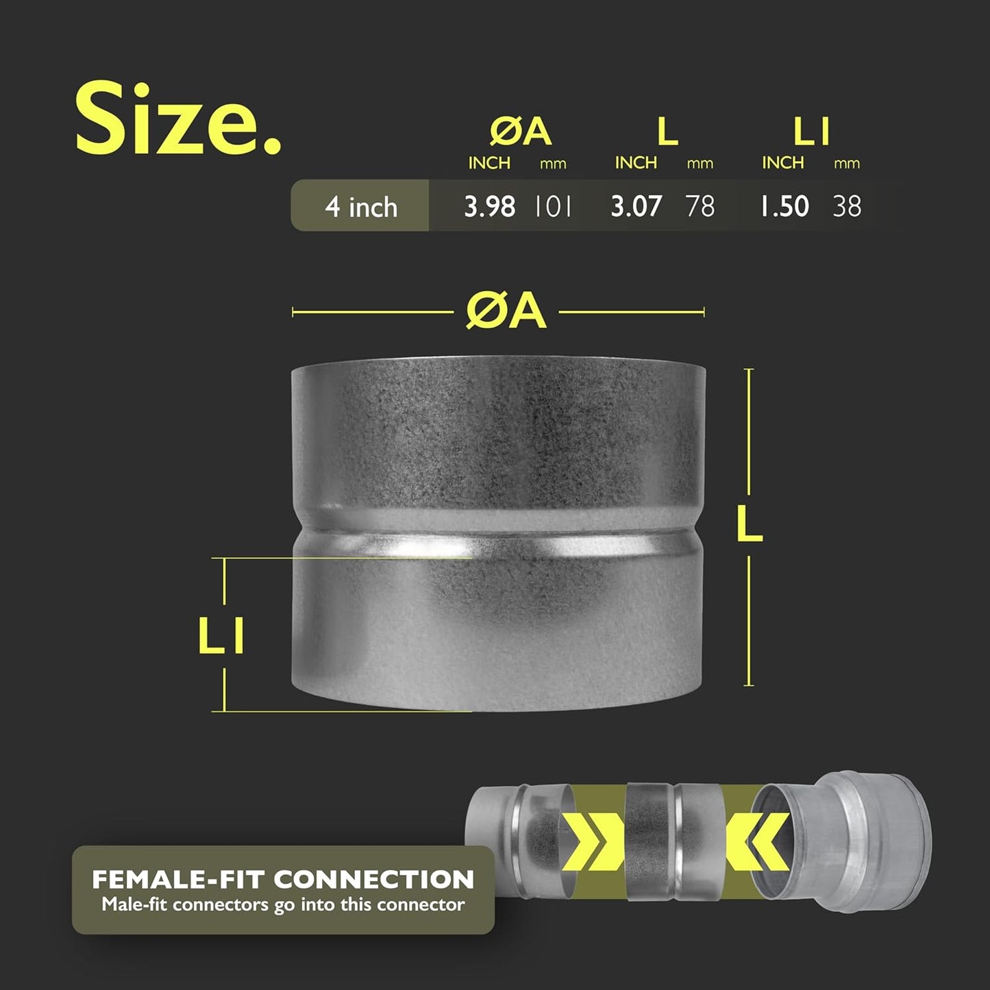 Conector tubería HVAC acero galvanizado 4 pulg