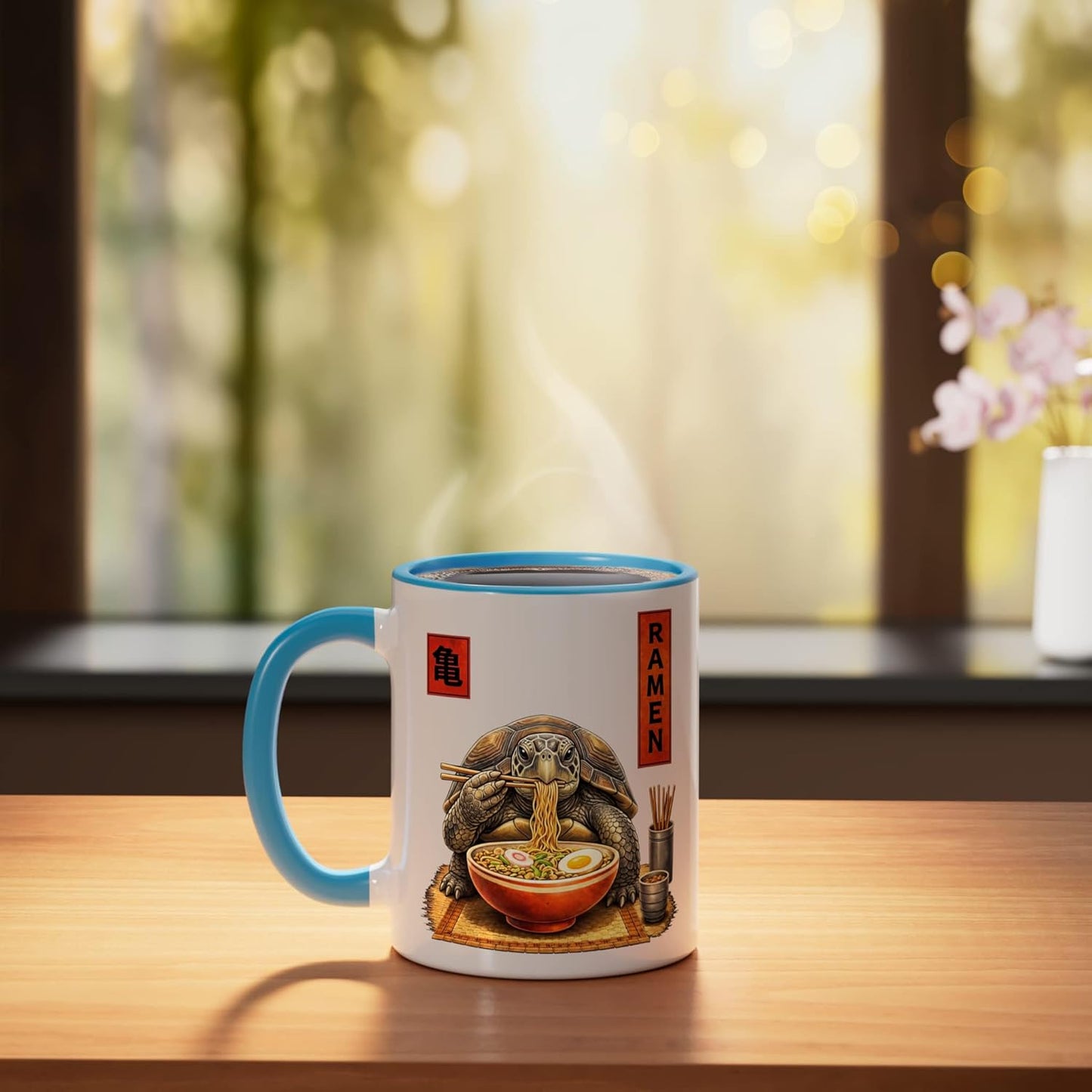 Taza Cerámica Kawaii Estilo Anime Azul/Blanco