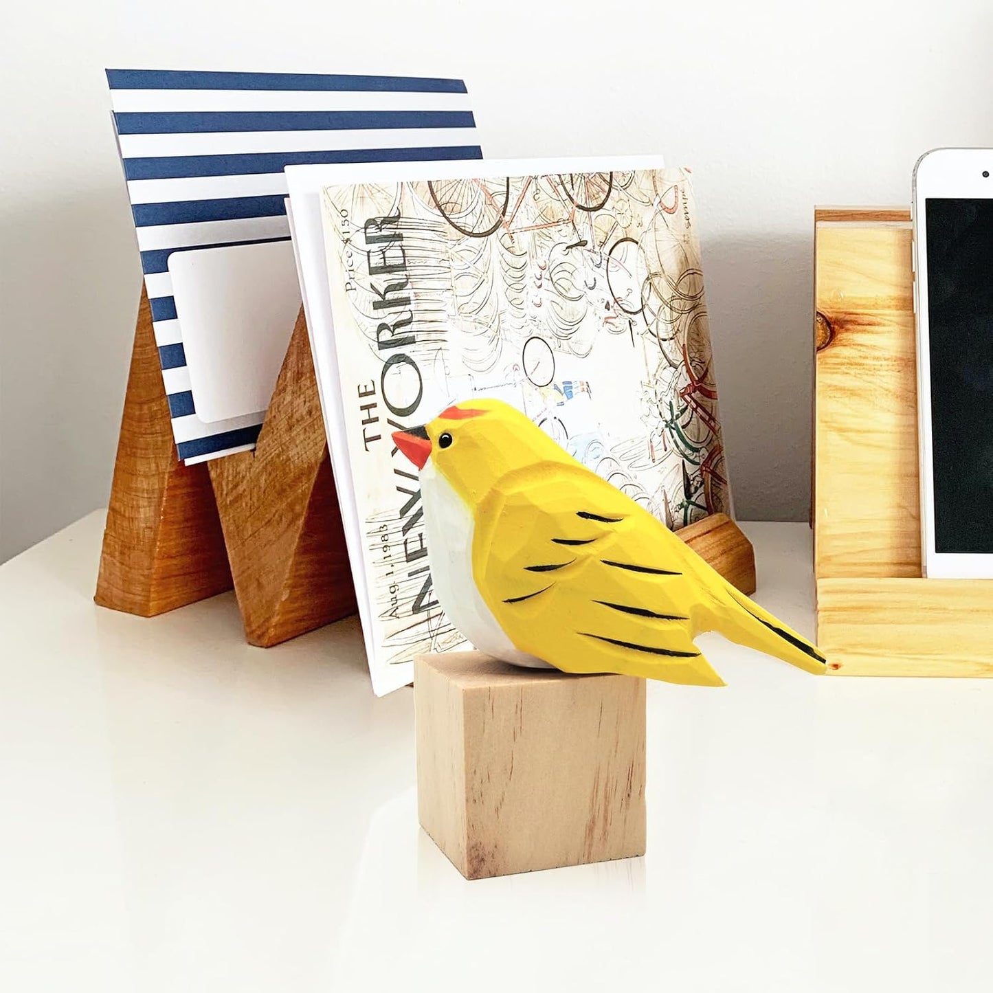 Figura pájaro madera tallada a mano decoración hogar