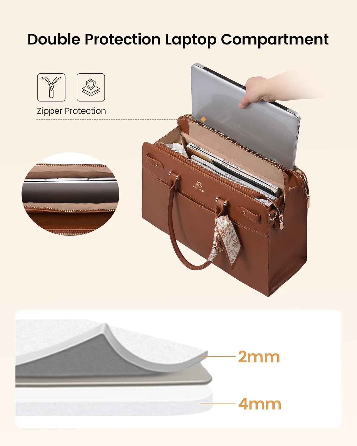 Bolsa mano piel sintética para laptop con bufanda seda