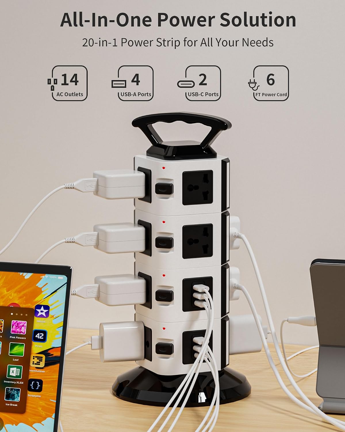 Torre regleta 14 tomas 4 USB-A 2 USB-C 1875W