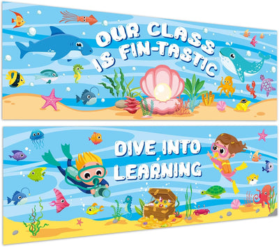 2 Carteles Oceánica 1x3ft Telón Fondo Aula Escuela