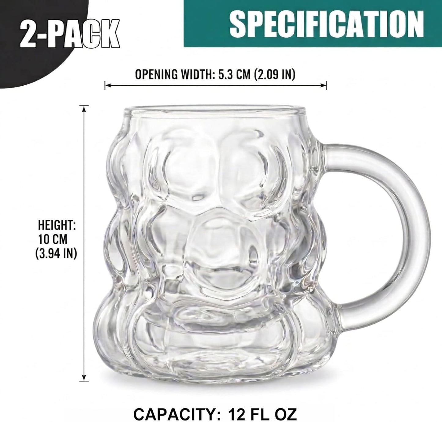 Vasos de burbujas de cristal transparente con asa para té helado, café y bebidas
