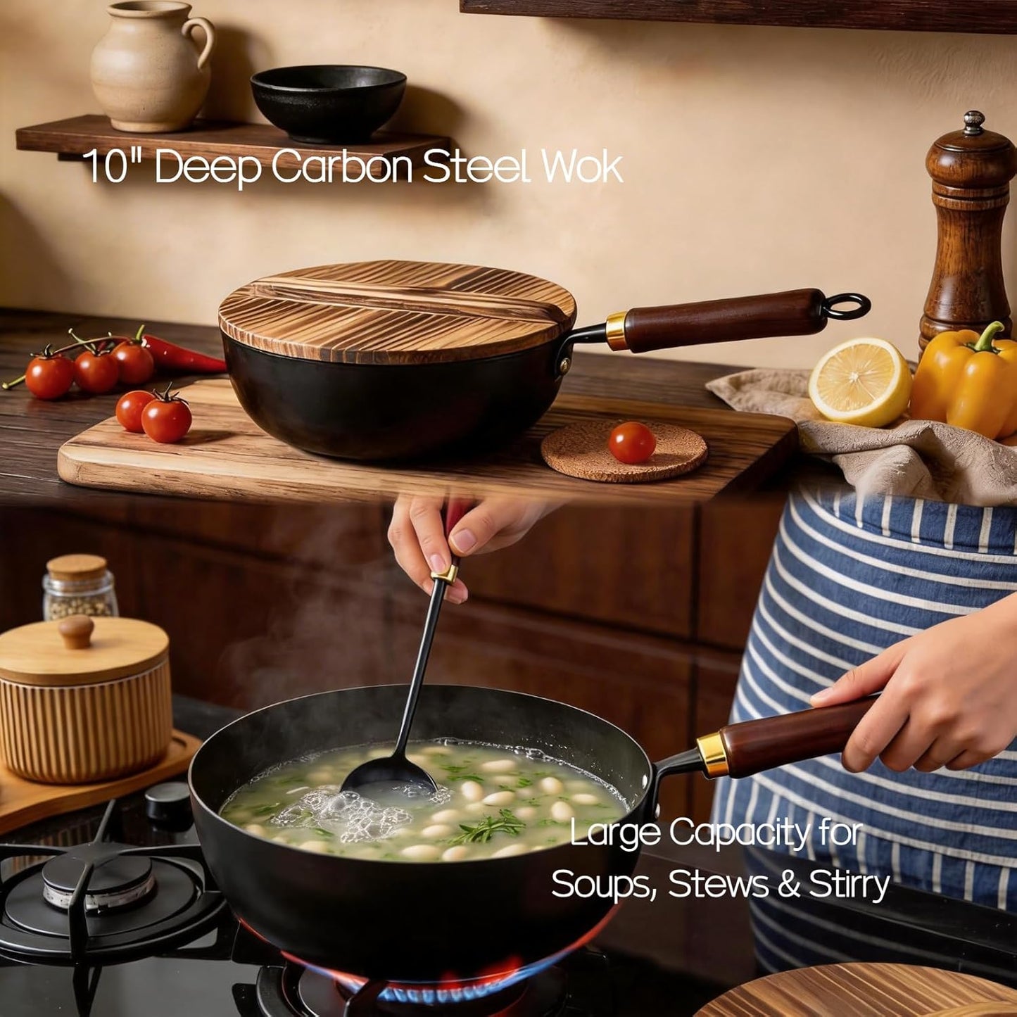 Wok acero al carbono 10pulg para inducción