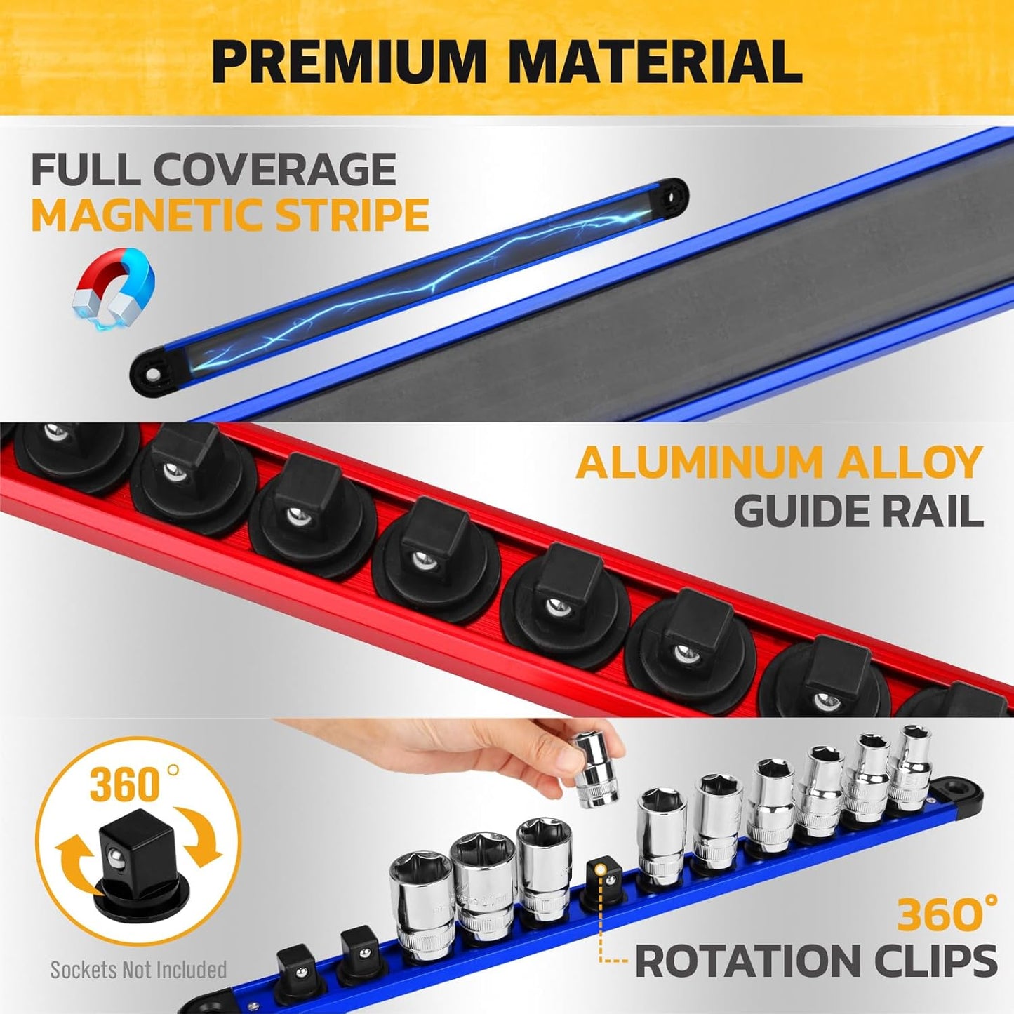 Kit organizador magnético 5 Pzas riel aluminio 1/4-1/2 pulg