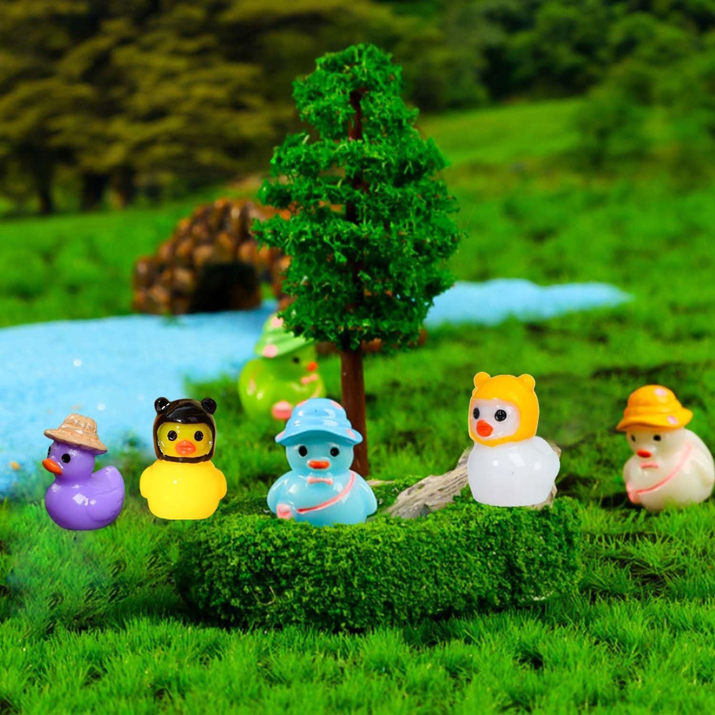 60 Pzas patos resina multicolor para jardín de hadas y decoración