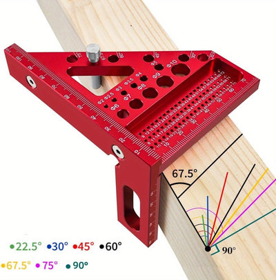Regla cuadrada 3D multiángulo aluminio 45/90° carpintería rojo