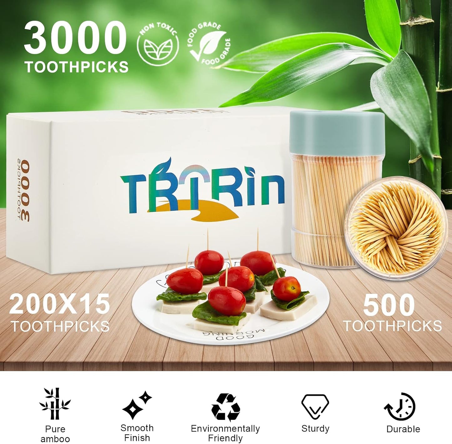 Palillos bambú 3000uds con soporte reutilizable
