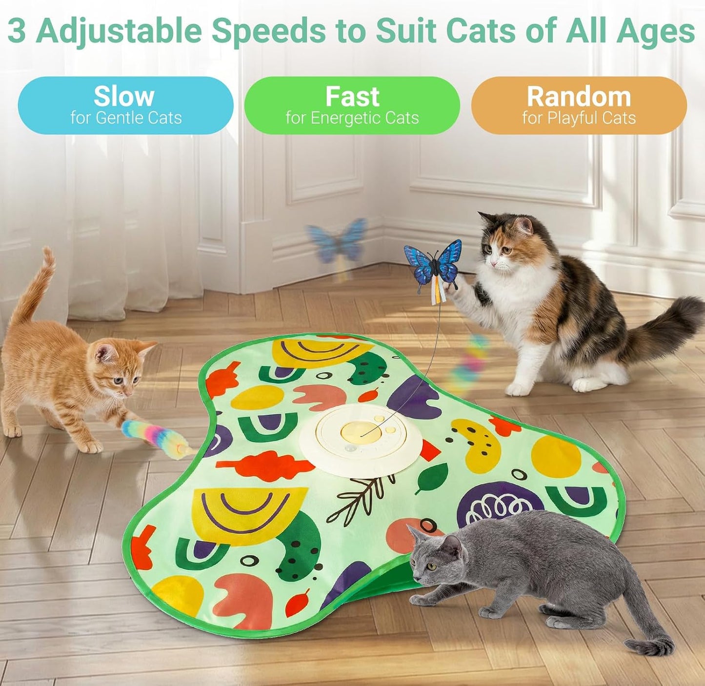 Juguete gato tacto mariposa doble movimiento 3 velocidades